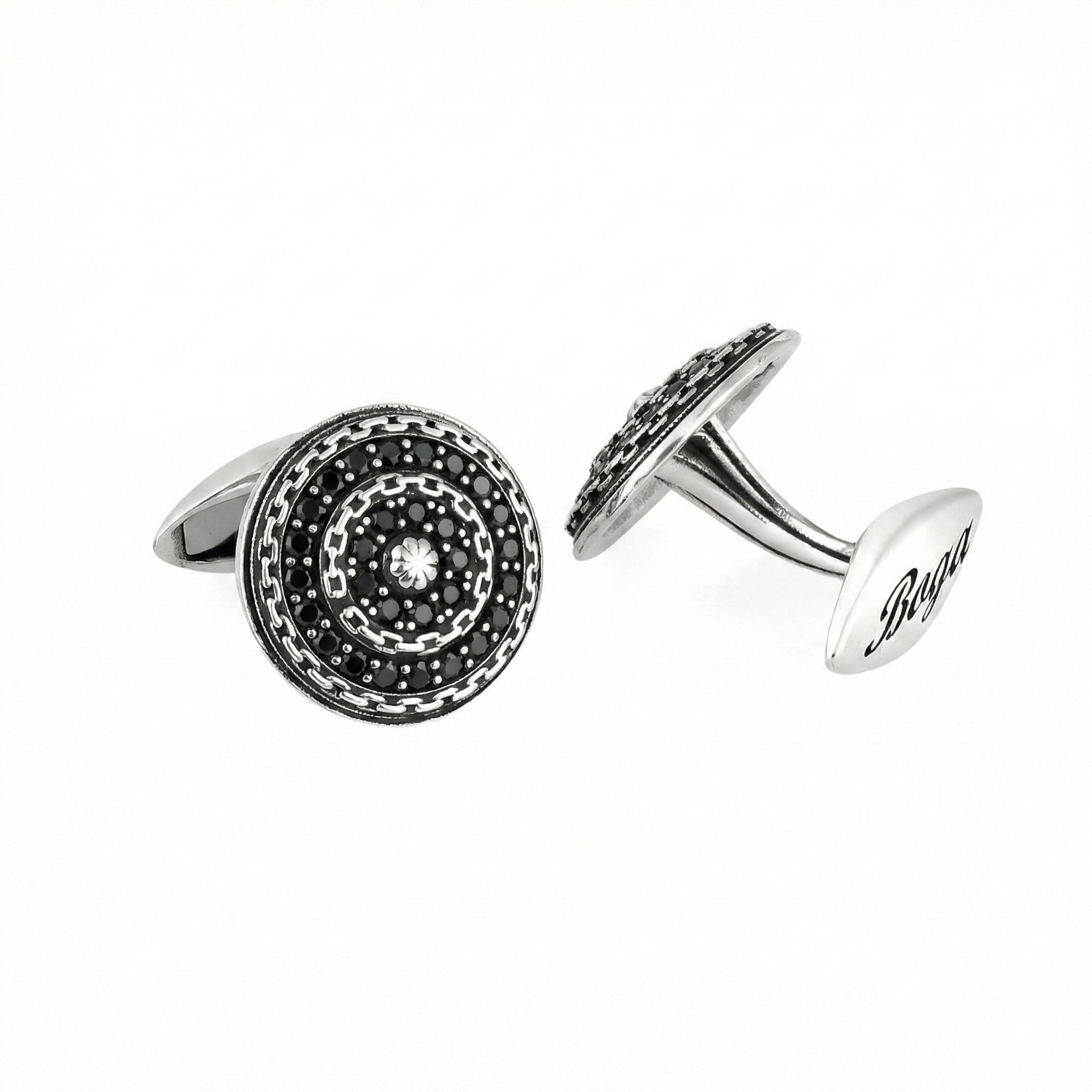 Warrior Chain Shield Zircon Cufflinks in Sterling Silver