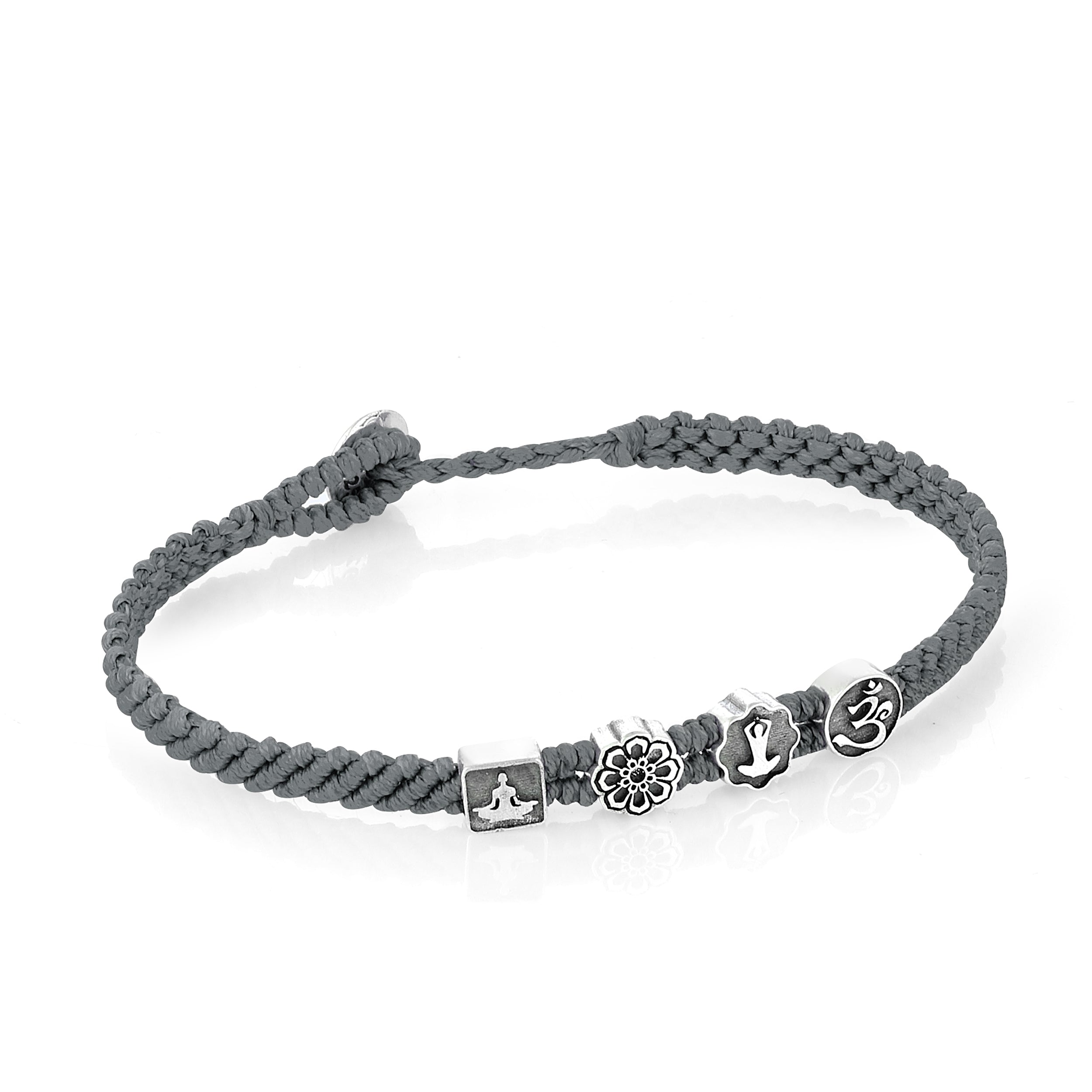 Yoga Symbols Flat Braided Bracelet in Sterling Silver