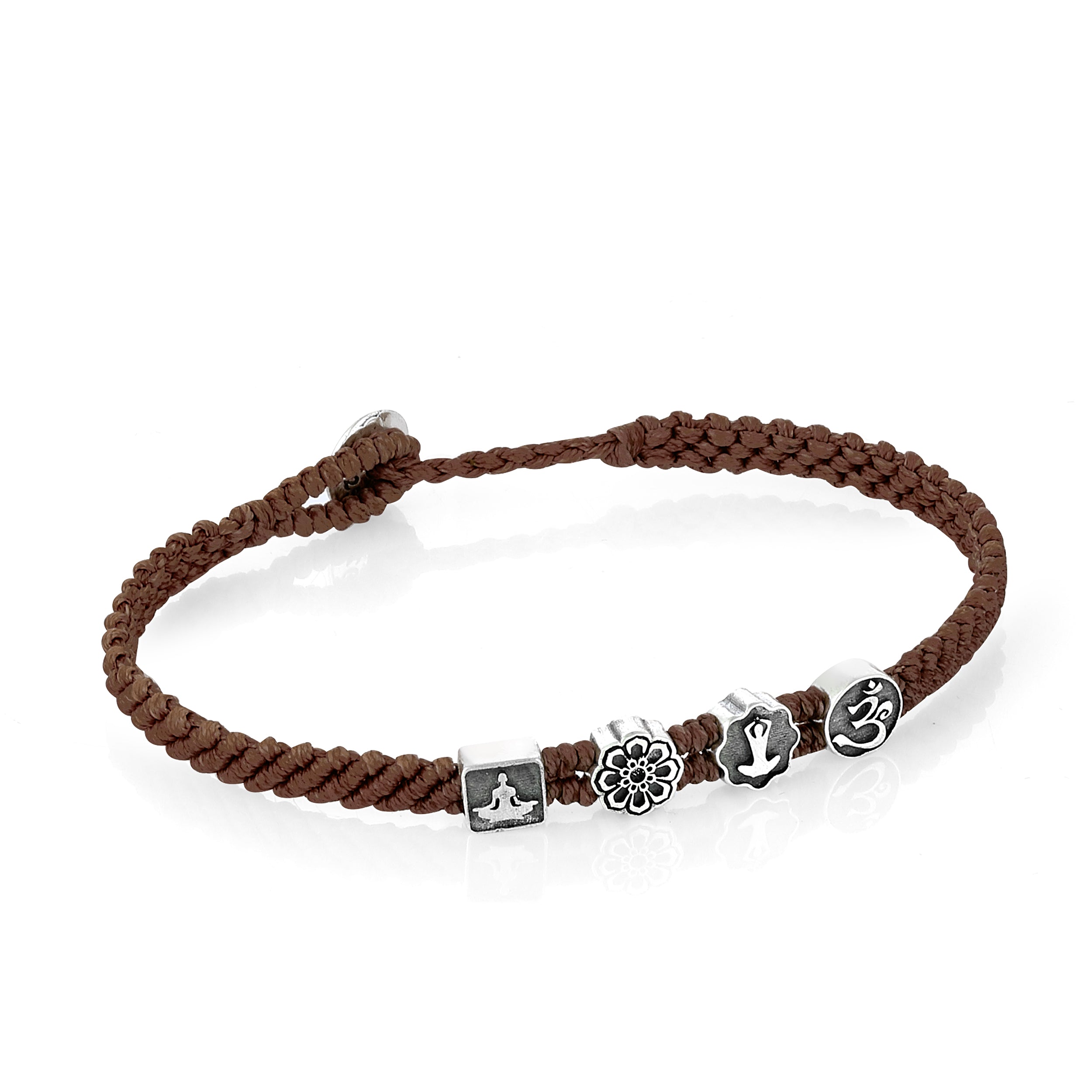 Yoga Symbols Flat Braided Bracelet in Sterling Silver