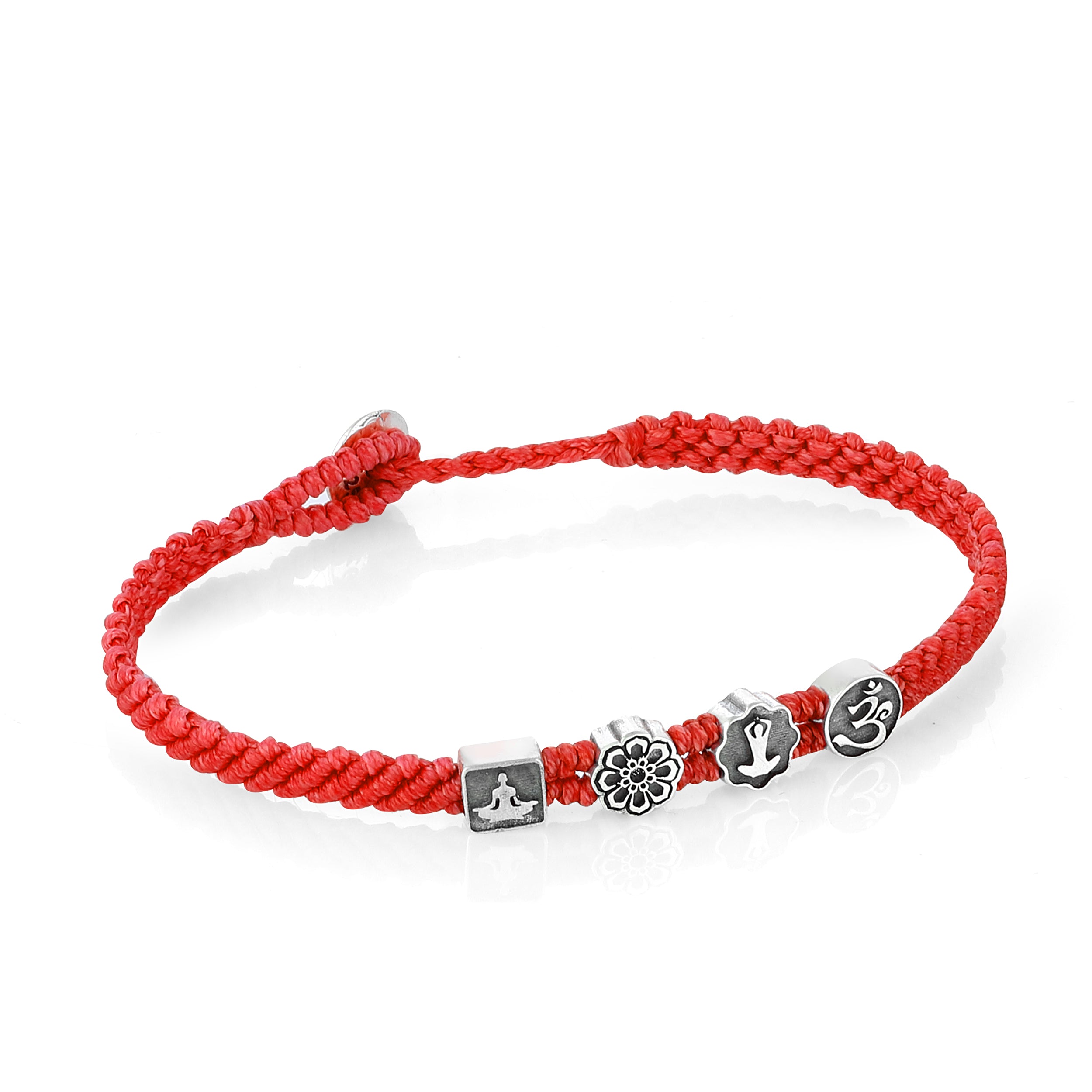 Yoga Symbols Flat Braided Bracelet in Sterling Silver