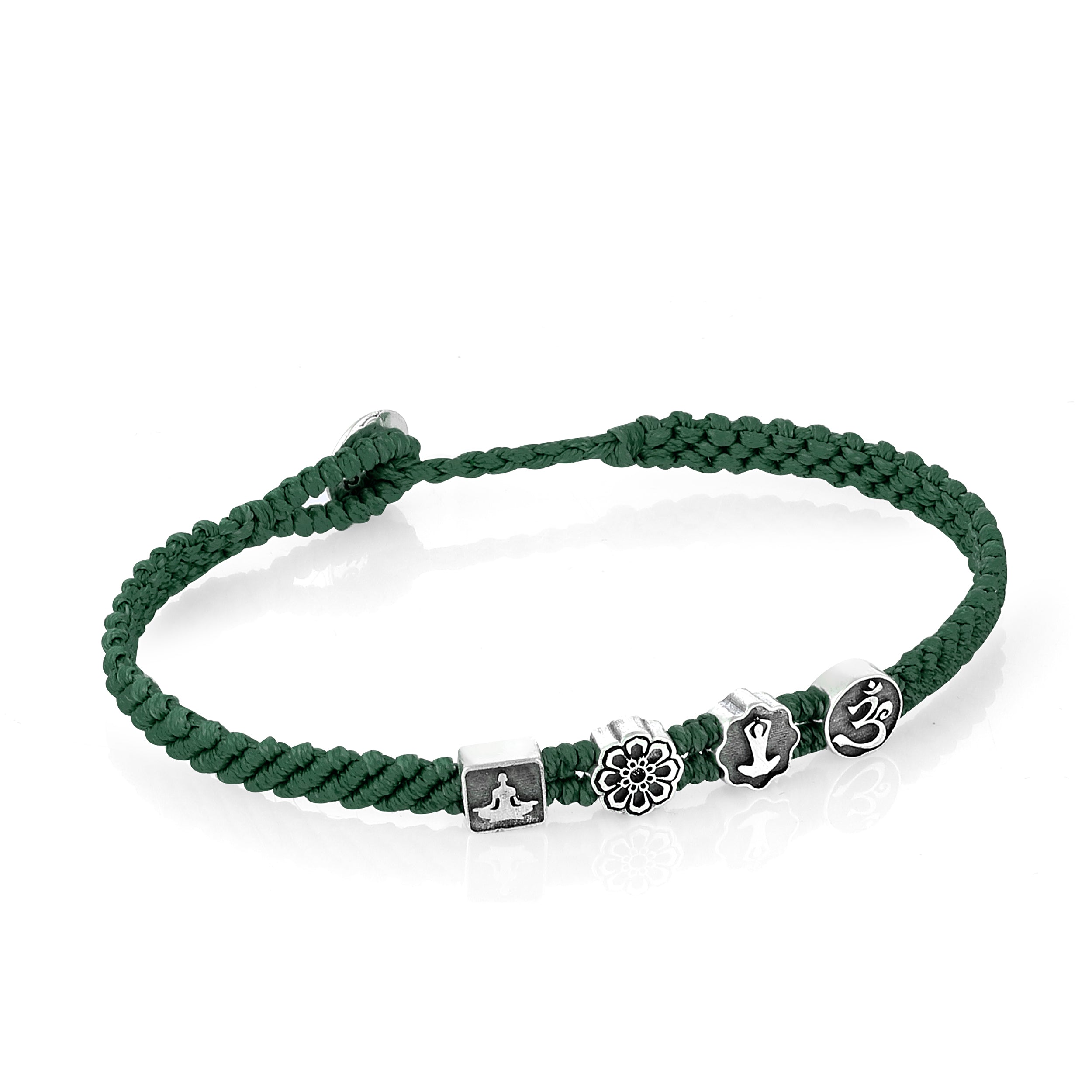 Yoga Symbols Flat Braided Bracelet in Sterling Silver
