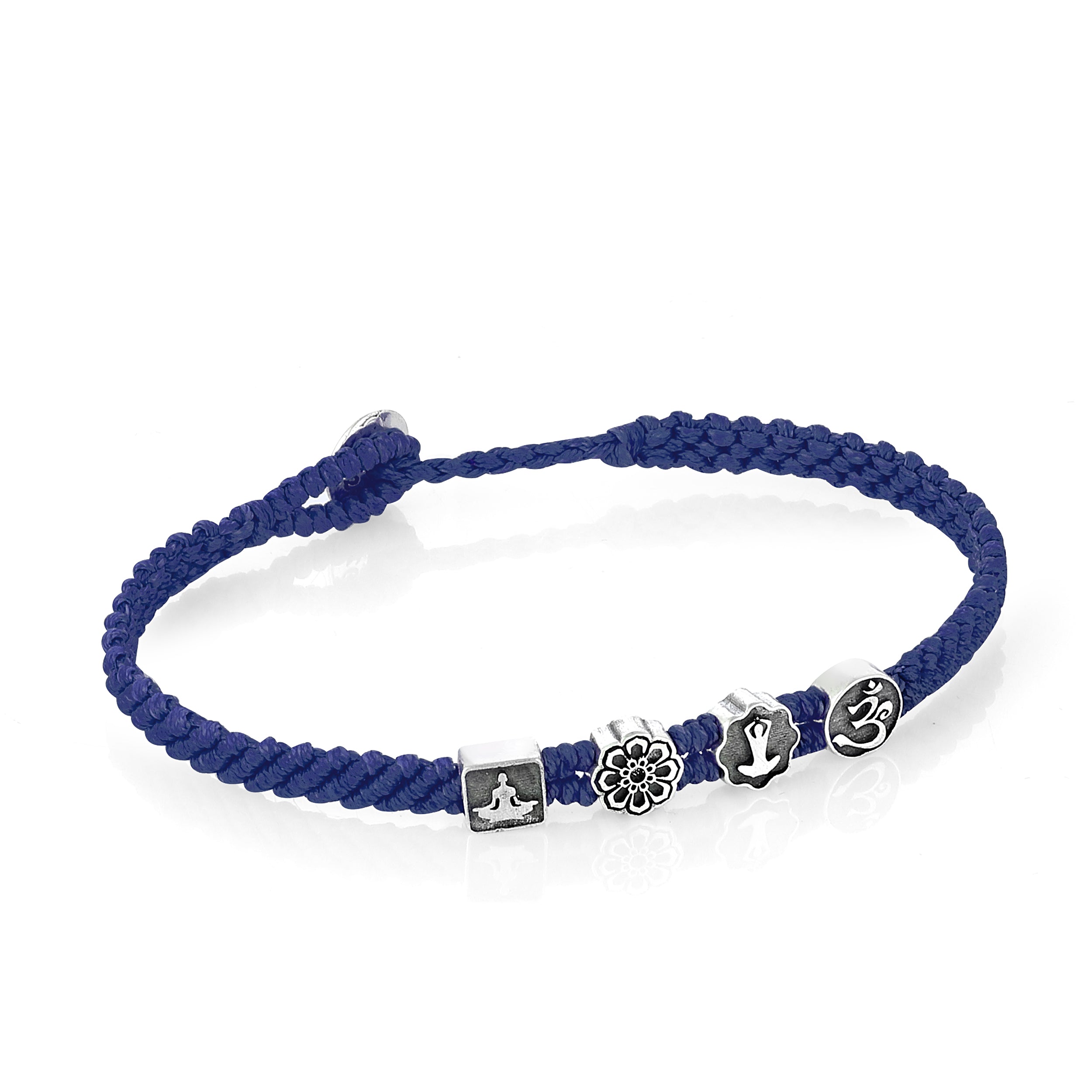 Yoga Symbols Flat Braided Bracelet in Sterling Silver