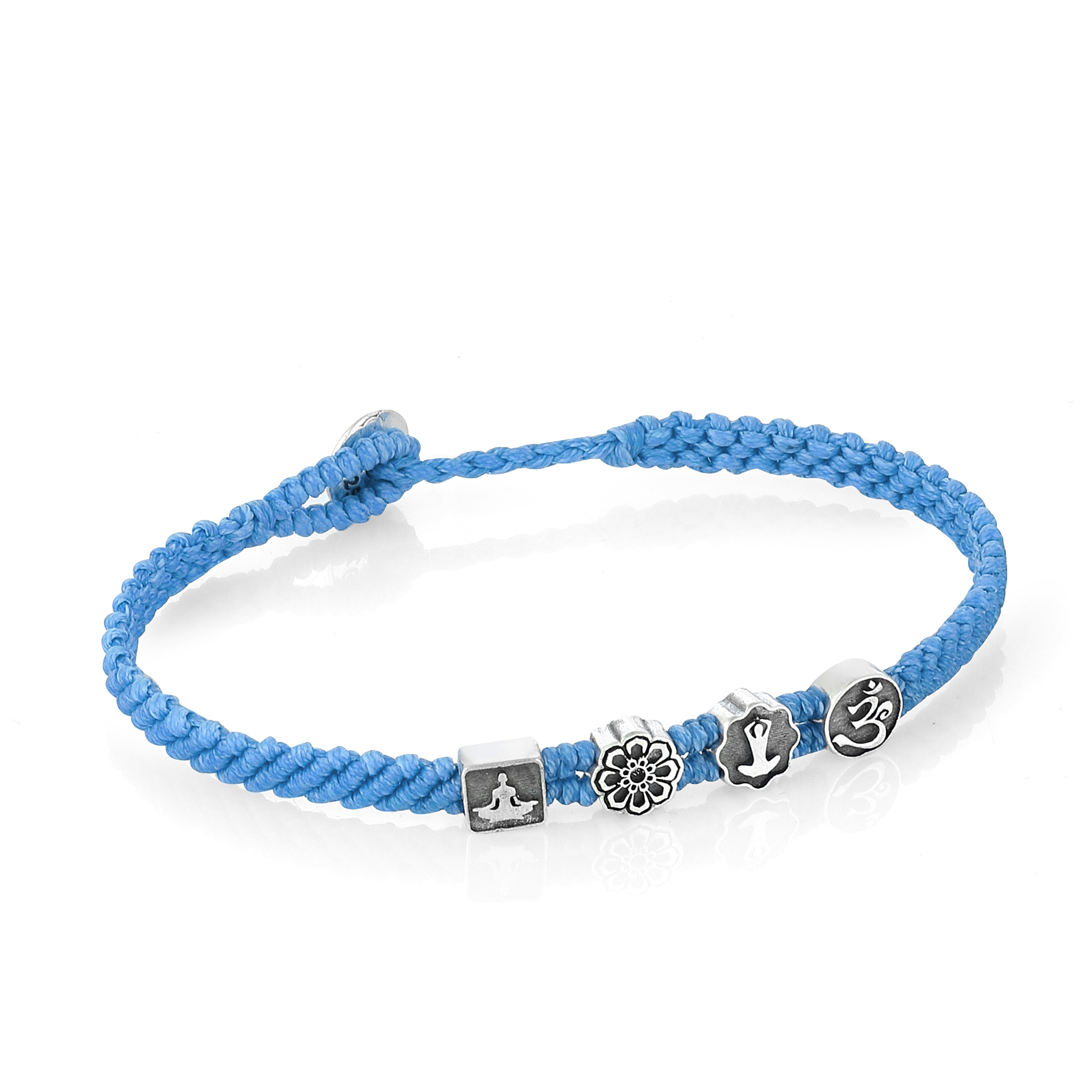 Yoga Symbols Flat Braided Bracelet in Sterling Silver