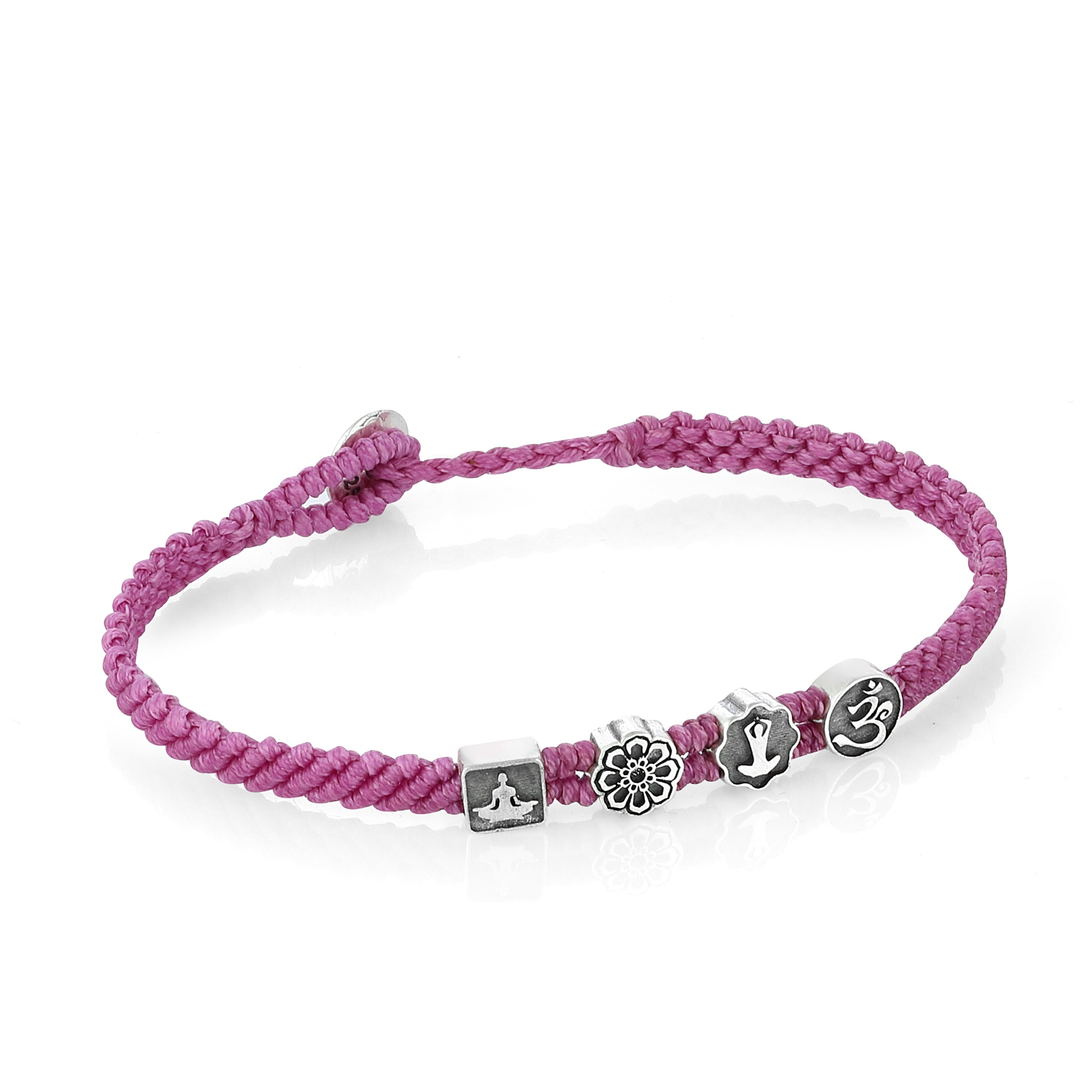 Yoga Symbols Flat Braided Bracelet in Sterling Silver