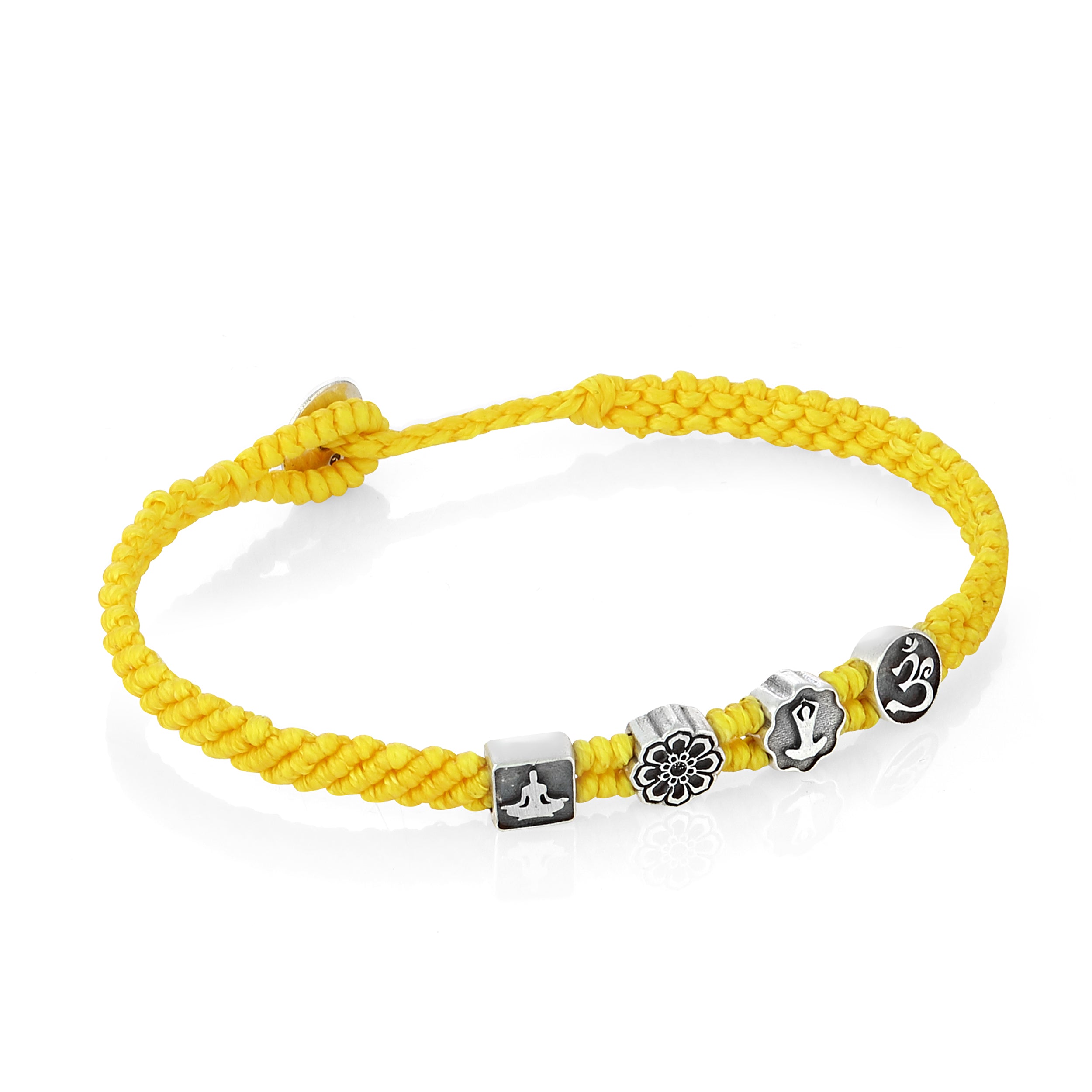 Yoga Symbols Flat Braided Bracelet in Sterling Silver