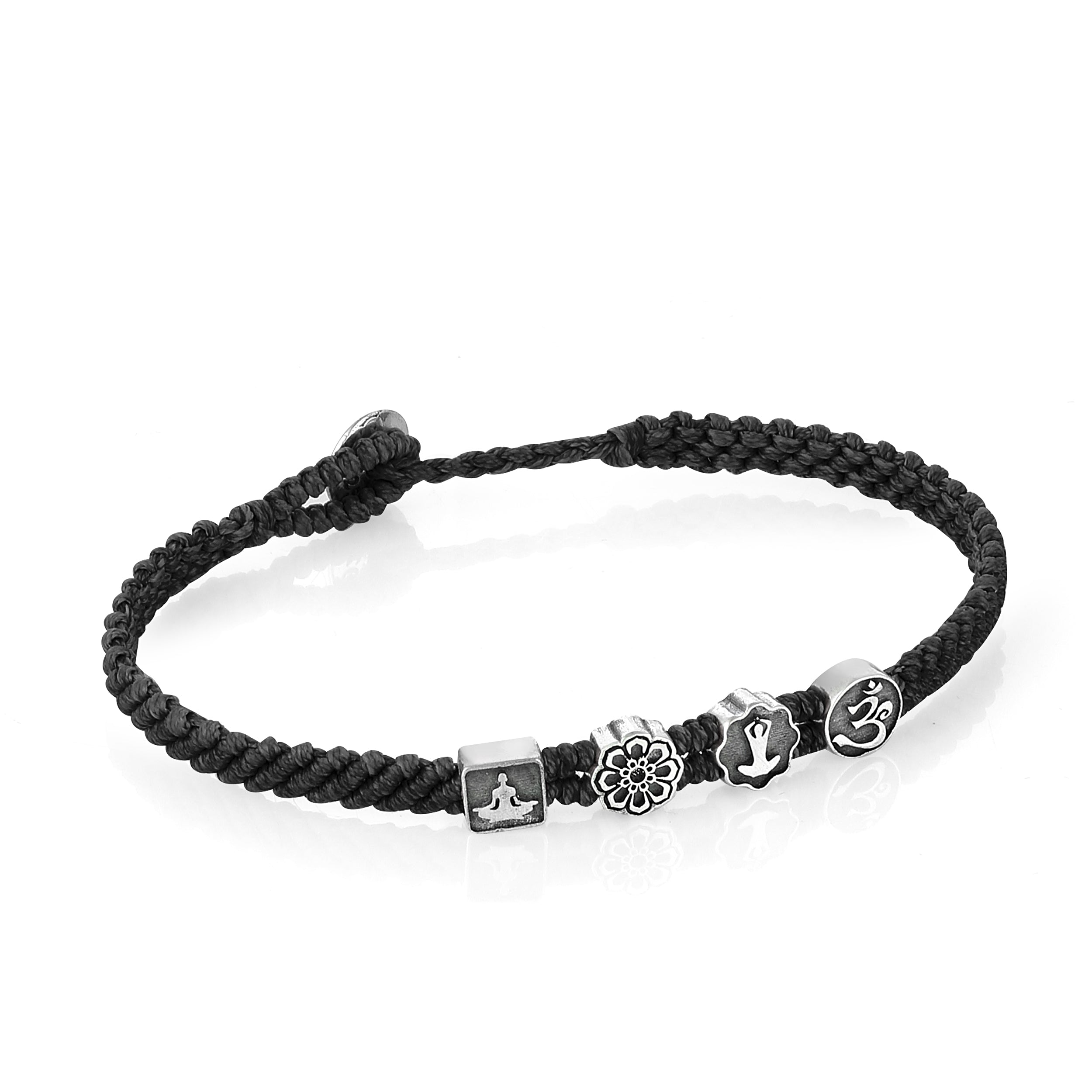 Yoga Symbols Flat Braided Bracelet in Sterling Silver