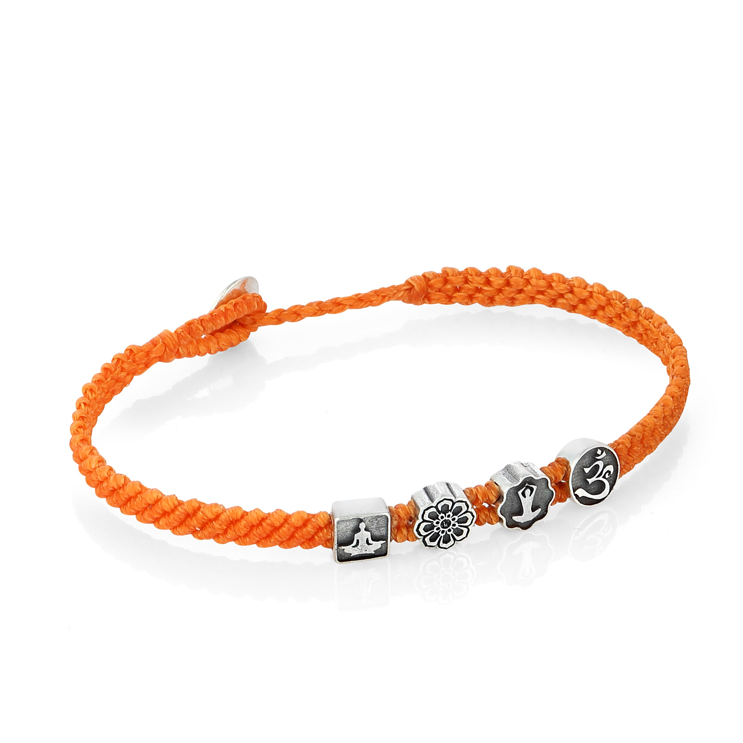 Yoga Symbols Flat Braided Bracelet in Sterling Silver