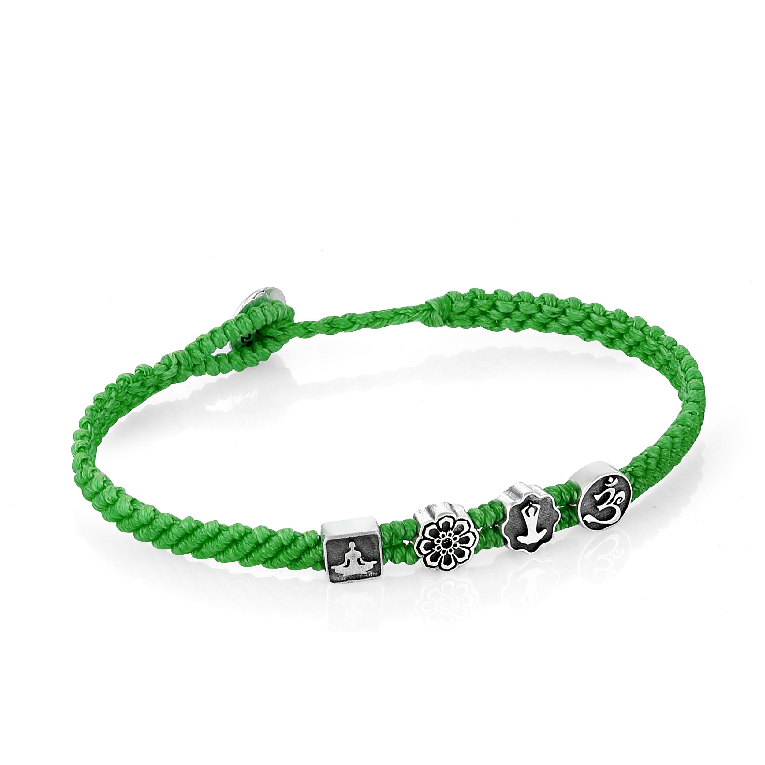 Yoga Symbols Flat Braided Bracelet in Sterling Silver